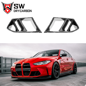 Para <span class=keywords><strong>BMW</strong></span> <span class=keywords><strong>M3</strong></span> M4 G80 G81 G82, embellecedor de entrada de aire del parachoques delantero de carbono, fibra de carbono seca, estilo R44, conductos de doble aleta - Product Image 1