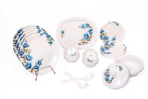 Melamine <b>Dinnerware</b> <b>Set</b> Of 32 Floral Printed Round and Oval Plates Bowls Spoon <b>Set</b> Modern Tableware - Product Image 4