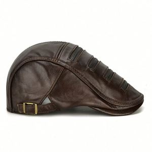 Nouveau design, casquette Ivy à fermeture éclair, en cuir véritable, décontractée, pour homme, hiver, extérieur, chapeau chaud - Product Image 4