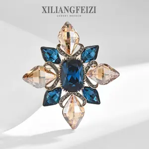 XILIANGFEIZI New European Style Design Vintage Geometric Brooch Luxury Austrian Crystal Suit Pin For Man