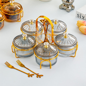 Snack Dishes With Lid Round Glass <b>Container</b> With Handle For Party Food Storage - Product Image 3