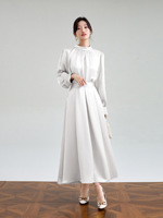 Chemise à manches longues en satin de qualité supérieure en tissu acétate teinté blanc clair, col montant décontracté, robe de costume pour femmes, biais à 45 degrés