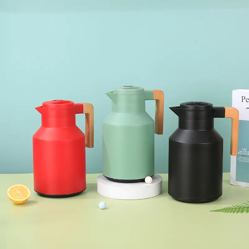 Eco-friendly 1L double wall vacuum insulated thermos flasks kettles reusable glass inner plastic tea coffee pot with LED lid