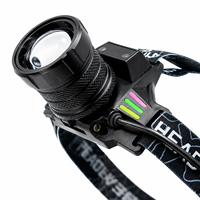 Lampe frontale à zoom réglable avec capteur de mouvement, rechargeable 18650, laser LED lumière bleue, IP44, super lumineuse, en aluminium, pour camping et chasse
