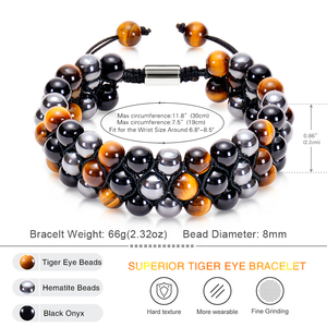 Triple Protection <b>Bracelet</b> for Men Women Pure Handmade 8mm Natural Tiger Eye Obsidian Hematite Healing <b>Crystal</b> <b>Bracelet</b> - Product Image 6