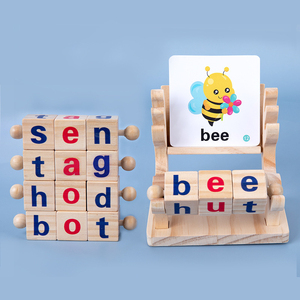 Jeu d'orthographe préscolaire en bois naturel, kit de lettres à assembler avec flashcards éducatives – Meilleures ventes - Product Image 3