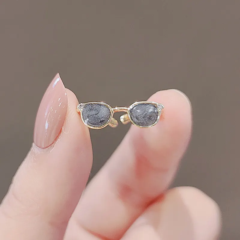 Anillo con forma de gafas para mujer, joyería de diseño con personalidad, tamaño ajustable, anillo personalizado para parejas, anillo de dedo índice de apertura
