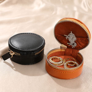 Caja de Almacenamiento de Joyas de Cuero y Terciopelo con Logotipo Personalizado, Organizador de Joyas, Estuche Redondo Pequeño Portátil, Caja de Joyas de Viaje - Product Image 2