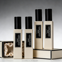 Flacon de parfum en verre rectangulaire rose de luxe, vide, avec bouchon carré noir brillant, bouchon personnalisé et coffret cadeau
