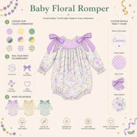 Combinaison à volants en coton 100% de la marque Puresun Top Factory, imprimé floral, nœuds aux épaules, pour bébés filles de 0 à 24 mois, Mardi Gras