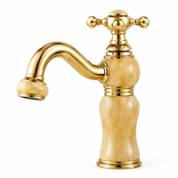 Robinet Mitigeur de Lavabo Monotrou à Fixation sur Plan, Style Européen, Finition Dorée Entièrement en Cuivre, Cartouche Céramique, Eau Chaude et Froide
