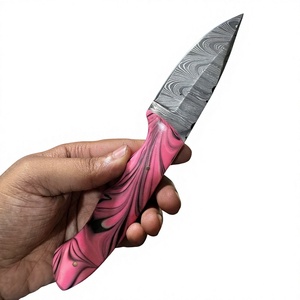 Cuchillo de Hoja Fija con Punta de Gota, Acero de Damasco, Mango Rosa, para Caza y Uso en Exteriores - Product Image 3