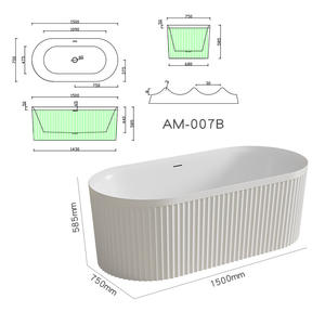 Baignoire autoportante en acrylique intégrée, finition mate blanche, colonne romaine, motifs ondulés, jupe complète, structure sans mains courantes - Product Image 4