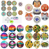 Kit de Peinture Diamant 5D DIY pour Sous-Verres avec Support, Motifs Mixtes Dessin Animé, Mandala, Fleur, Ensemble de Sous-Verres en Bois, Artisanat Fait Main