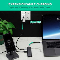 Adaptador USB-C Portátil Multipuerto al por Mayor, Tipo-C a HDMI 4K 30Hz, PD 60W, 5Gbps USB 3.0*4, Estación de Acoplamiento 6 en 1, Hub USB Tipo C