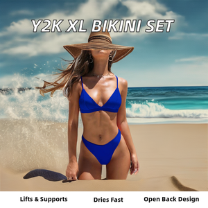 <span class=keywords><strong>Y2K</strong></span> Vintage <span class=keywords><strong>Bikini</strong></span> Sets Traje de baño de dos piezas XL para mujer con traje de baño de color sólido con cuello en V profundo para vacaciones en la playa - Product Image 2
