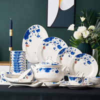 Service de Table de Luxe en Porcelaine Fine Céramique Osseuse Blanche, 56 Pièces, Assiettes de Dîner