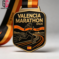 Médaille de finisseur de marathon de Valence en alliage de zinc personnalisée en usine, médaille de récompense sportive de course à pied en émail avec logo personnalisé et ruban