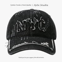 Topi Baseball 6 Panel Denim Twill Unisex Bordir Mesin Antik Lingkar Kepala Dapat Disesuaikan Empat Musim Gaya Korea