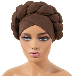 Venda quente Trança Africana Torção Grande Turbante Cap Estilo Étnico Cruz Testa Trança Acochoada Mulheres Turbante Bonnet - Product Image 4