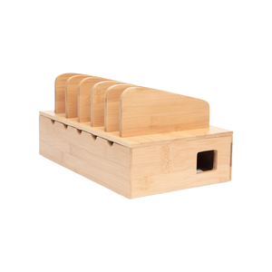 5-Port Wooden Charging Station Organizer Multi-Device Docking for Phones Laptops Removable <b>Divider</b> Slots Cord Box Cable - Product Image 2