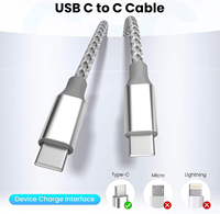 Kabel USB Type C ke Type C dengan Pengisian Daya Super Cepat PD, Terbuat dari Nilon Mewah yang Dikustomisasi, Panjang 1m untuk Ponsel