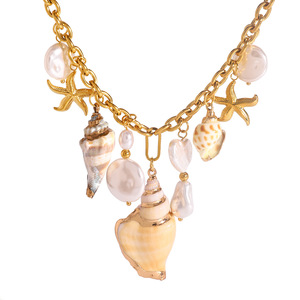 Collar de perlas con colgantes de concha y estrella de mar para mujer, uso diario - Product Image 1