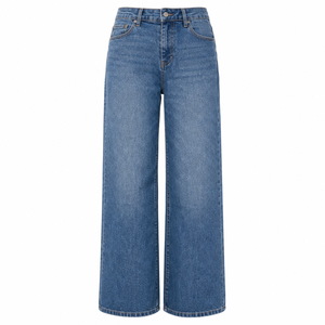 Jean en denim taille haute pour femme, coupe ample, jambe large, longueur intégrale, style décontracté vintage, polyester/coton respirant, été/printemps - Product Image 1