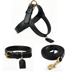 Zwarte Roze Blauwe Zachte Kunstleren Hondentuig Leash Halsband Gouden Metalen Accessoires Veganistisch PU Lederen Hondentuig met Spijkers - Product Image 3