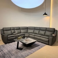 Canapé d'angle en cuir VANBOW moderne 7 places, canapé d'angle inclinable avec console centrale et porte-gobelets pour home cinéma