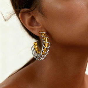 Stainless Steel Hoop Earrings Gold Silver Color <b>Block</b> C <b>Shape</b> Geometric Heart Design Everyday Wear - Product Image 1