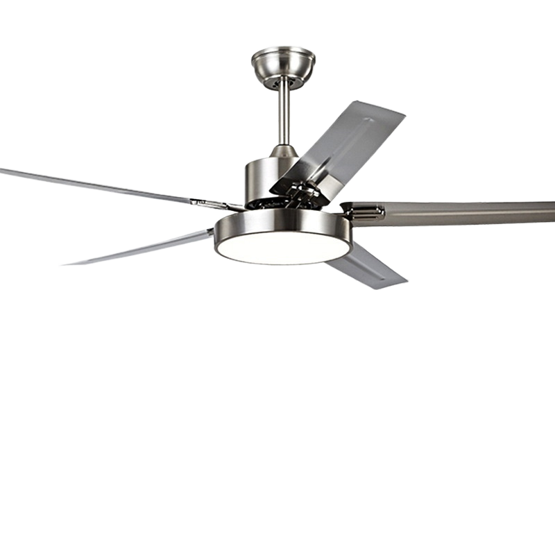 Large Stainless Steel Modern Ceiling Fan Lamp LED 5 Blades Remote Control 3-Speed Inverter Chandelier for Living Room