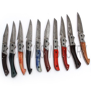 Lote Mixto de 10 Navajas Plegables de Acero de Damasco Hechas a Mano con Mango de Madera, OEM Disponible (smk1200) - Product Image 2