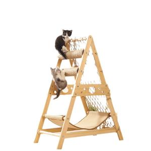 उच्च गुणवत्ता वाले त्रिभुज फोल्डेबल सीढ़ी डिजाइन बिल्ली हैममॉक और सिसल खरोंच पोस्ट फेदर खिलौने बिल्ली टॉवर - Product Image 6