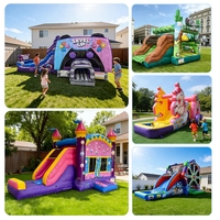 Château gonflable pour enfants violet avec toboggan et contrôleur de jeu - Nouveauté !