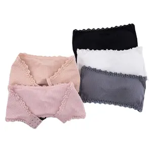 New strapless lace chest wrap back buckle bra anti-emptied girl elastic rib wireless with breast pads bottom tank top 625