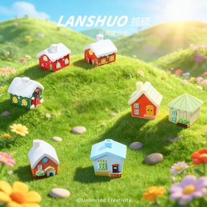 Adornos de Resina Lanshuo con Forma de Casa de Dibujos Animados, Decoraciones de Paisajes en Miniatura para Decoración del Hogar, Accesorios de Bricolaje - Product Image 1