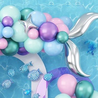 Decoración para Fiesta de Cumpleaños Infantil con Temática de Sirena, Globo de Aluminio con Forma de Cola de Sirena y Globo de Látex Morado, Juego de Guirnaldas de Globos para Fiesta