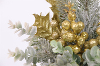 Rangkaian Buah Beri Emas Buatan Mewah Berlapis Salju dalam Pot untuk Dekorasi Natal dan Rumah