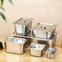 Bac Gastronorm Professionnel 1/2 en Acier Inoxydable, Design Carré Moderne avec Couvercle pour Buffet, Service Alimentaire, Table Chaude, Bac GN