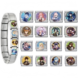 Bracelet tendance en acier inoxydable plaqué platine 9 mm avec breloques italiennes en forme de cœur, style dessin animé et anime, pour la fabrication de bijoux fantaisie, idéal comme cadeau, vente en gros - Product Image 1