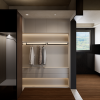 Conception moderne de chambre principale avec dressing intégré et aménagement intérieur de salon pour maison résidentielle