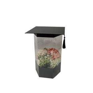 Hexagonal transparente panorámico <span class=keywords><strong>Doctor</strong></span> Hat Box arreglo de flores eternas y caja de regalo de graduación para uso de velas - Product Image 5