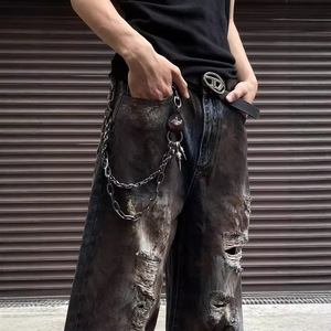 Jeans Vaqueros Largos de Pierna Recta, Estilo Hip-Hop, Desgastados, Rotos, Ligeros, de Marca de Moda para Hombre - Product Image 2