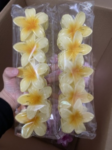 Pinces à cheveux en <span class=keywords><strong>plastique</strong></span> à motif floral tropical Hawaïen dégradé <span class=keywords><strong>de</strong></span> fleurs <span class=keywords><strong>de</strong></span> frangipanier, accessoires pour l'été et la plage, vente en gros - Product Image 3