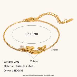 CAIOOCHE Set Collana e Bracciale con Ciondolo <span class=keywords><strong>Sirena</strong></span> Placcato Oro in Acciaio Inossidabile Stile Oceano con Perle, Anti-Appannamento, Vendita all'Ingrosso - Product Image 2