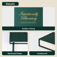 Diario Guiado de Reflexión y Mindfulness con Cubierta de Tela de Lino Verde Oscuro Personalizada, Encuadernado Cosido y con Marcapáginas de Cinta