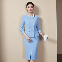 Ensemble tailleur deux pièces pour femme : blazer ajusté à col rond et jupe midi, couleur unie, idéal pour le bureau et les occasions formelles printanières