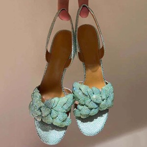 Escarpins d'été à talons aiguilles pour femmes, ornés de strass brillants et de fleurs sur le devant, à bout ouvert et bride arrière - Product Image 6