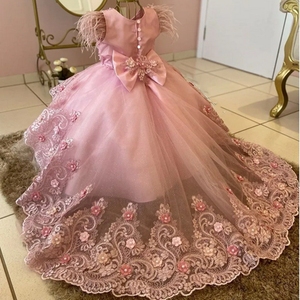 <span class=keywords><strong>Vestido</strong></span> de Niña para Dama de Honor con Apliques de Flores, Estilo Princesa, Largo hasta el Suelo, para Boda, Cumpleaños, Primera Comunión - Product Image 6